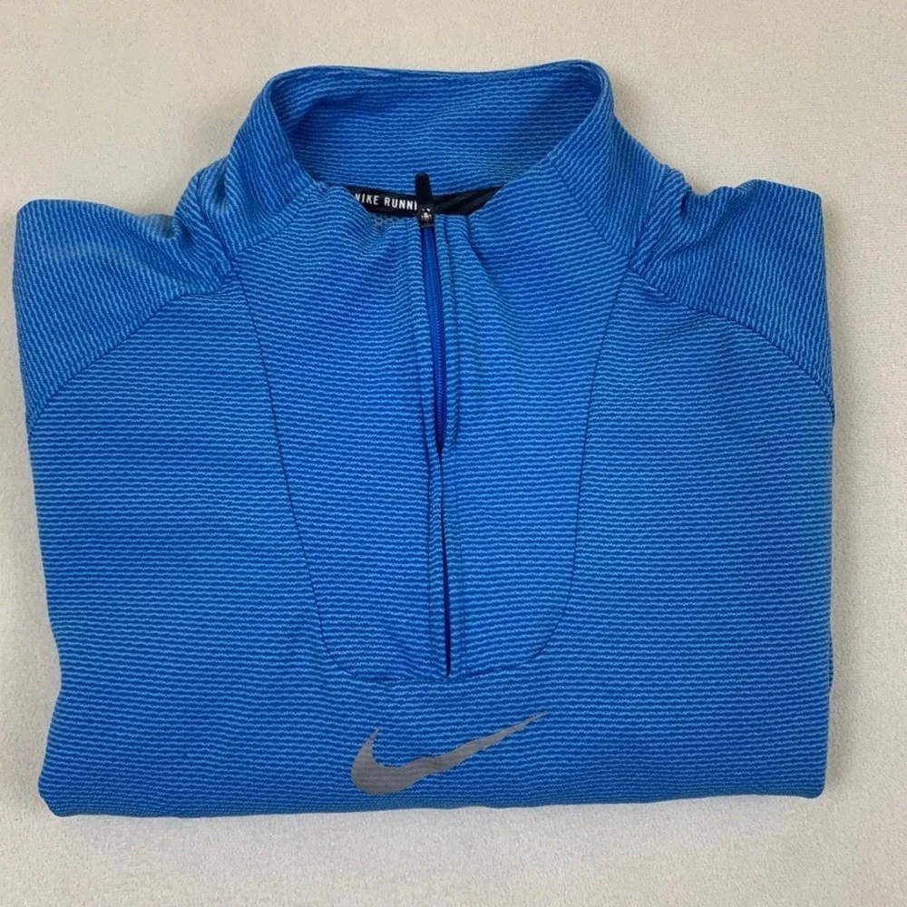 Nike Running Dri-FIT Mens Medium Blue Striped Quarter Zip Pullover Long Sleeve‎